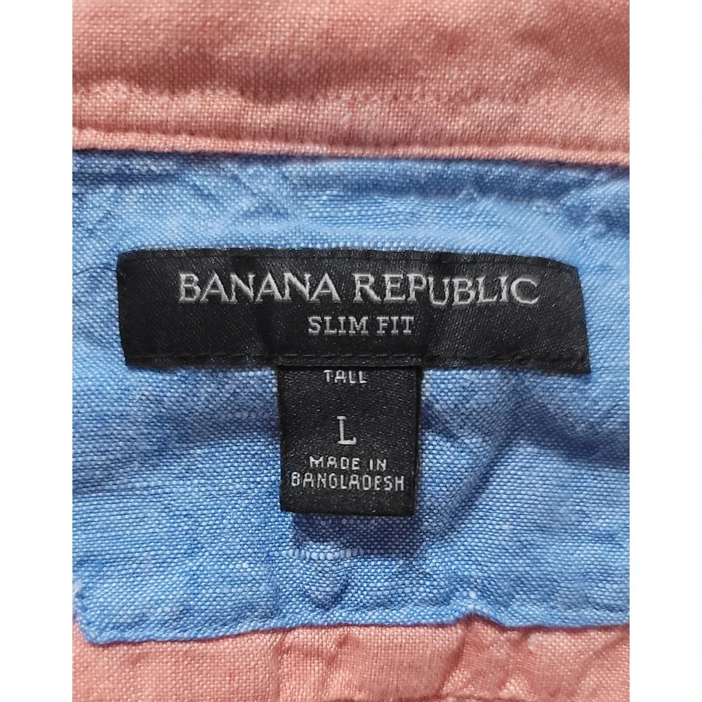 Banana Republic Men's Orange Linen Cotton Slim Fit Button‎ Up Shirt Size L Tall